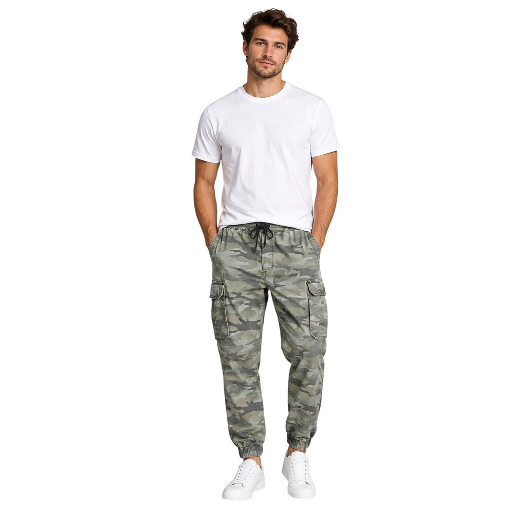 Faded Glory Mens Large Camo Cargo Joggers Green Camouflage Utility Pants Size L